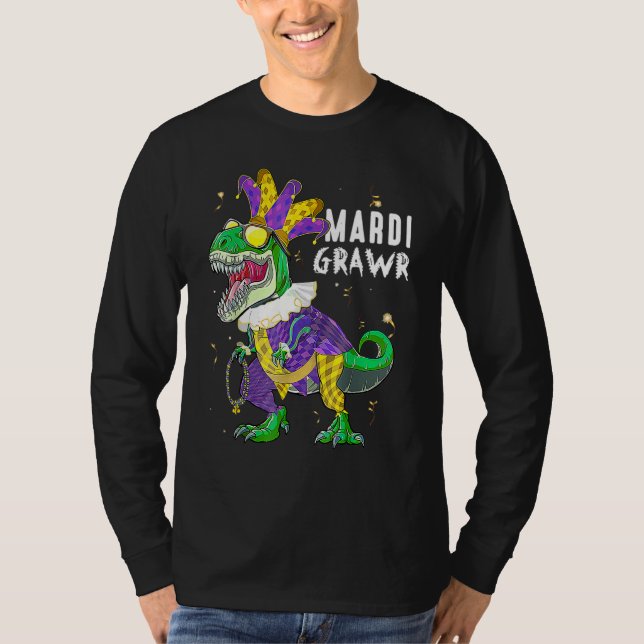 Camiseta Mardi Gras Dabbing Rex Dinosaur Mardi Grawr Bead C (Anverso)