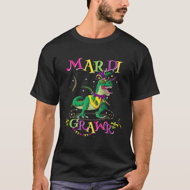 Camiseta Mardi Gras Dabbing Rex Dinosaur Mardi Grawr Bead C (Anverso)