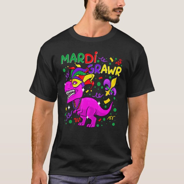 Camiseta Mardi Gras Dabbing Rex Dinosaur Mardi Grawr Bead O (Anverso)