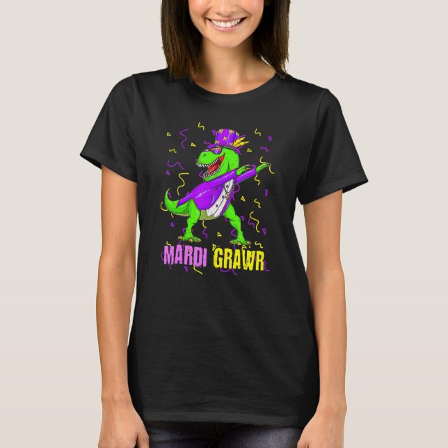 Camiseta Mardi Gras Dabbing T Rex Dinosaur Funny Carnival M (Anverso)