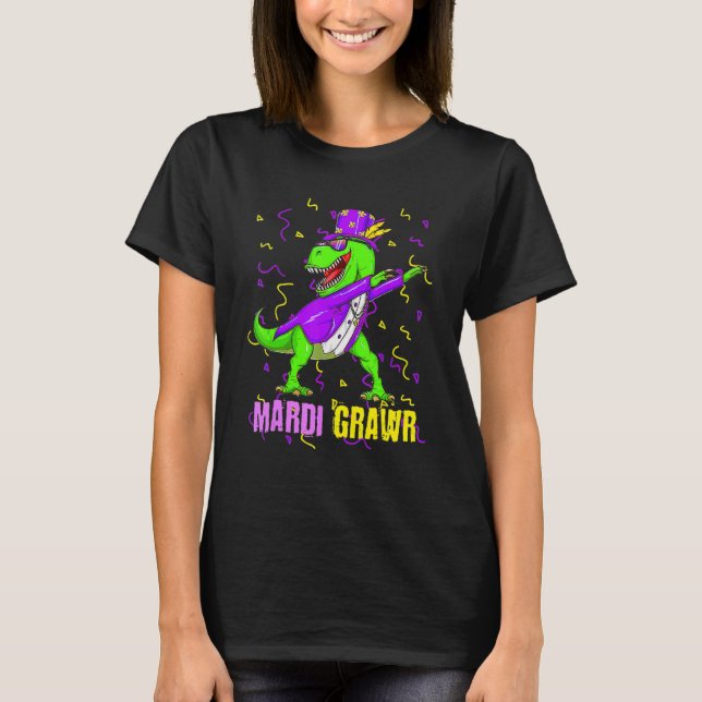 Camiseta Mardi Gras Dabbing T Rex Dinosaur Funny Carnival M (Anverso)