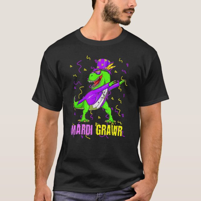 Camiseta Mardi Gras Dabbing T Rex Dinosaur Funny Carnival M (Anverso)