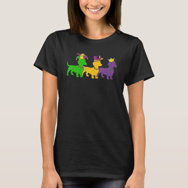 Camiseta Mardi Gras Dachshund Beads Festival Jester Gorra (Anverso)