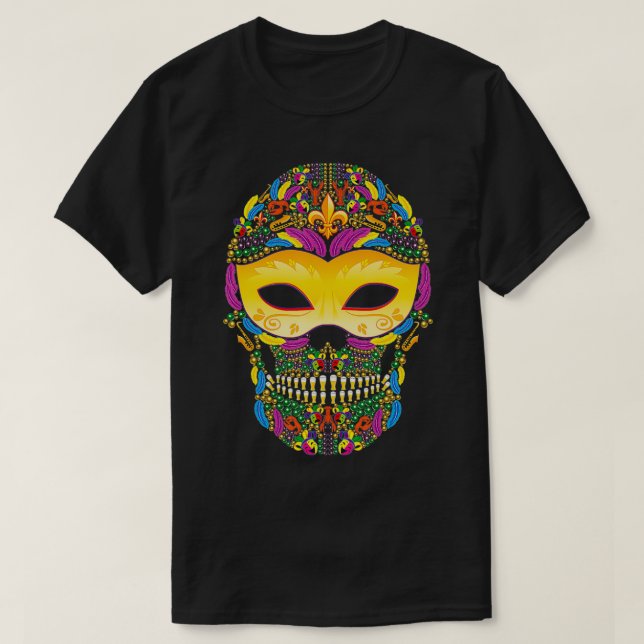 Camiseta Mardi Gras Day of Dead Ornate Sugar Skull With Bea (Diseño del anverso)