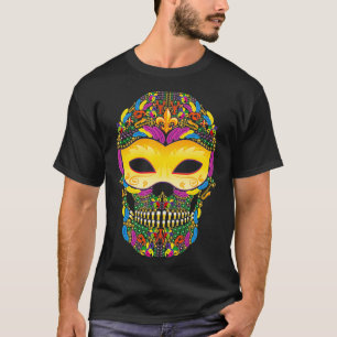 Camiseta Mardi Gras Day of Dead Ornate Sugar Skull With Bea