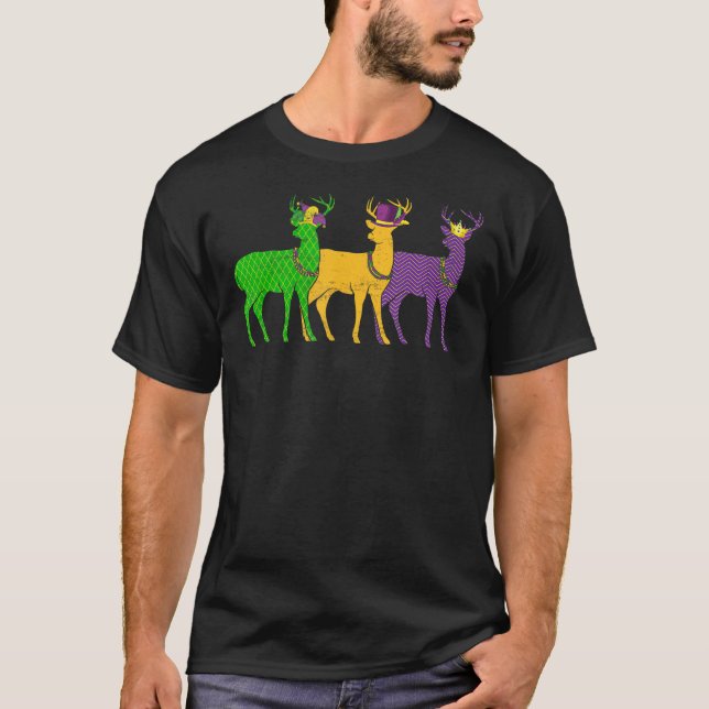 Camiseta Mardi Gras Deer Beads Festival de animales Jester  (Anverso)
