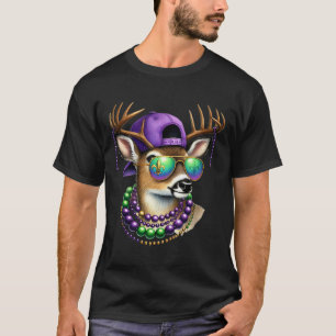 Camiseta Mardi Gras Deer Cazando Mardi Beads Máscara Fiesta
