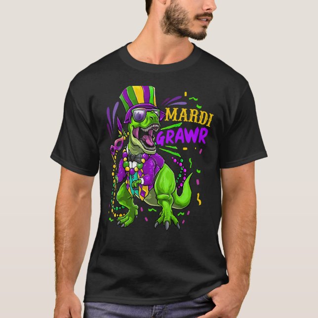 Camiseta Mardi Gras Dinosaur T Rex Funny Mardi Grawr Boys K (Anverso)