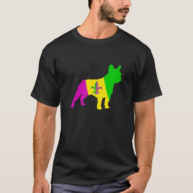 Camiseta Mardi Gras disfrazado Bulldog francés perro gracio (Anverso)