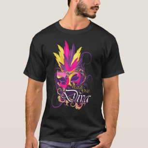Camiseta Mardi Gras Diva Máscara de plumas Púrpura Rosa