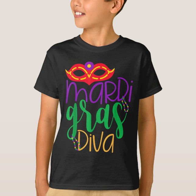 Camiseta Mardi Gras Diva - Mask And Beads Design  (Anverso)