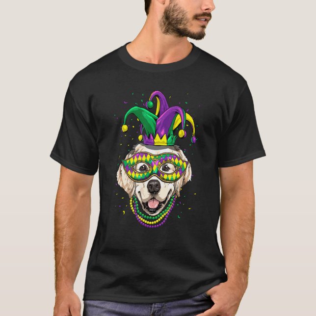 Camiseta Mardi Gras Dog Carnival Golden Retriever Jester Do (Anverso)