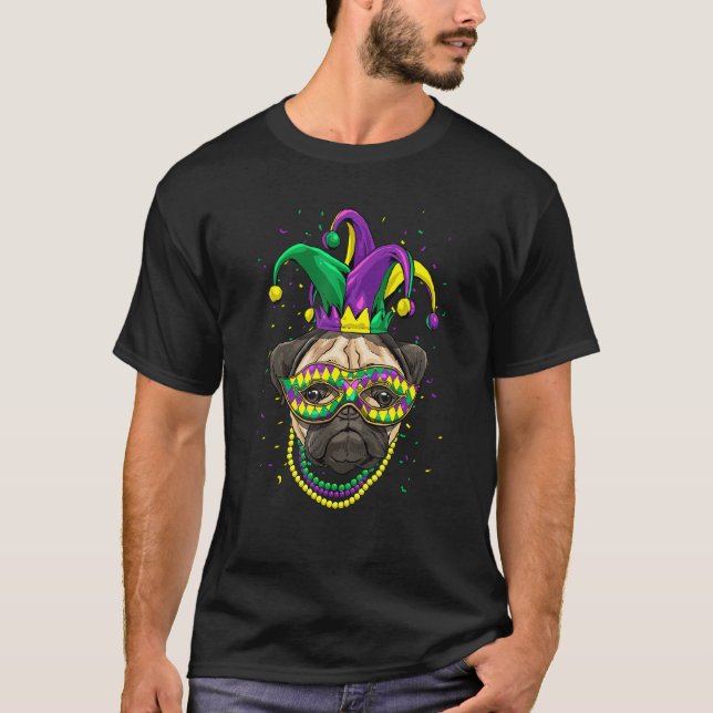 Camiseta Mardi Gras Dog Carnival Pug Dog Jester Pug  Pug Mo (Anverso)