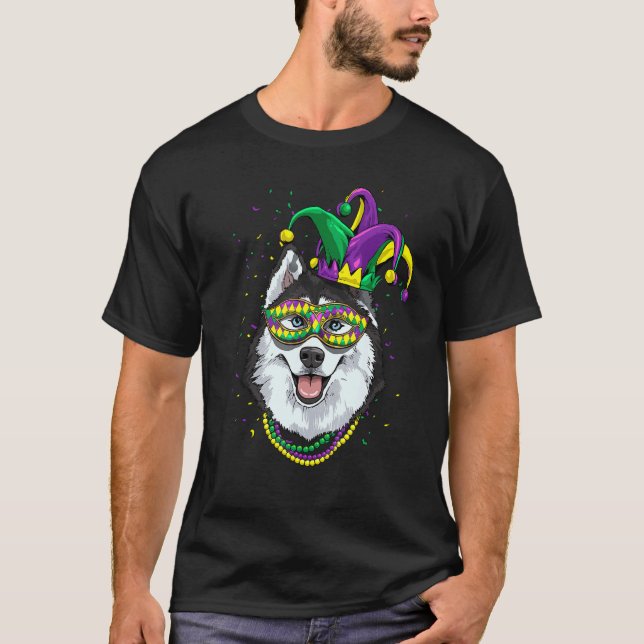 Camiseta Mardi Gras Dog Carnival Siberian Husky Jester Husk (Anverso)