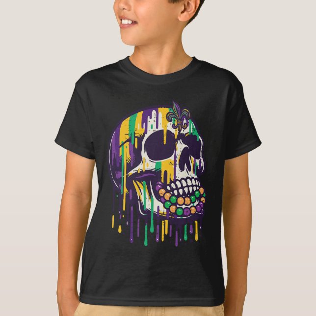 Camiseta Mardi Gras Drill Skull Fat Martes Mujeres Fiestas (Anverso)