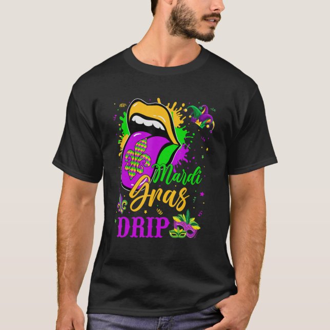 Camiseta Mardi Gras Drip New Orleans Louisiana Parade Costu (Anverso)