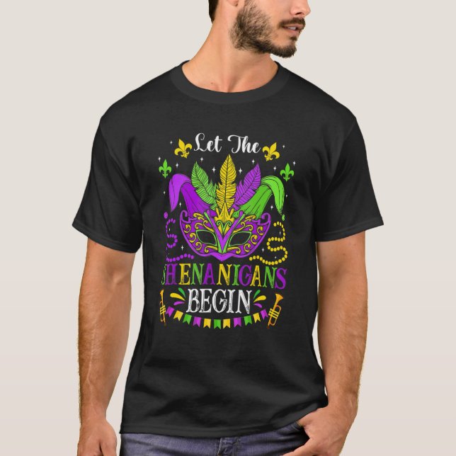 Camiseta Mardi Gras Festival Mask Beads Let The Shenanigans (Anverso)