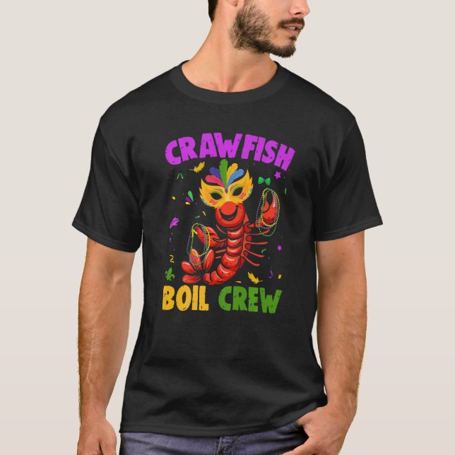 Camiseta Mardi Gras Fiesta Crawfish Boil Crew Jester Mask B (Anverso)