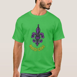 Camiseta Mardi Gras Fleur De Lis En Amarillo Verde Y Púrpur