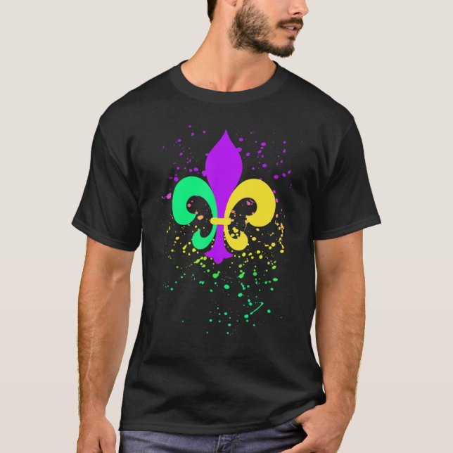 Camiseta Mardi Gras Fleur De Lis Paint Splatt Para Hombres (Anverso)