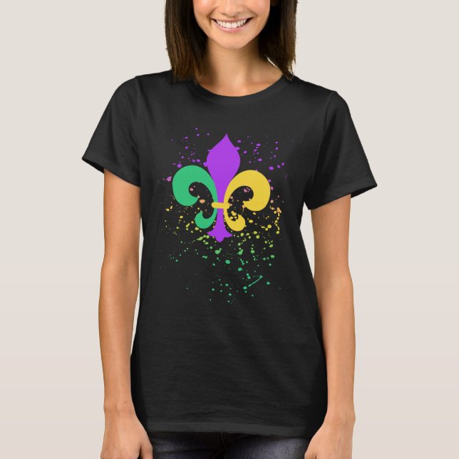 Camiseta Mardi Gras Fleur De Lis Paint Splatter Nola (Anverso)