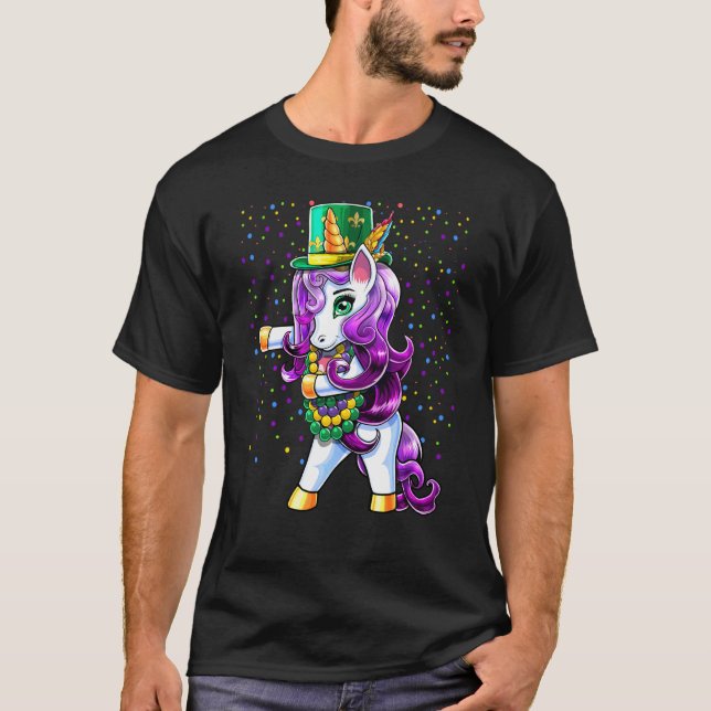 Camiseta Mardi Gras Flsing Unicorn Jester Gorra Costum (Anverso)