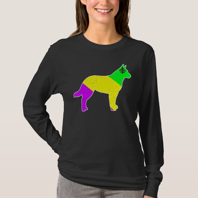 Camiseta Mardi Gras Ganado Australiano Perro Gracioso Cacho (Anverso)
