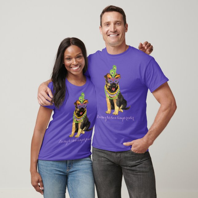 Camiseta Mardi Gras German Shepherd (Unisexo)