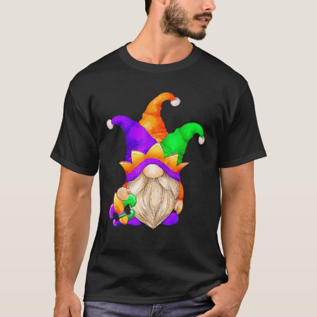 Camiseta Mardi Gras Gnomes sosteniendo la máscara amor Mard (Anverso)