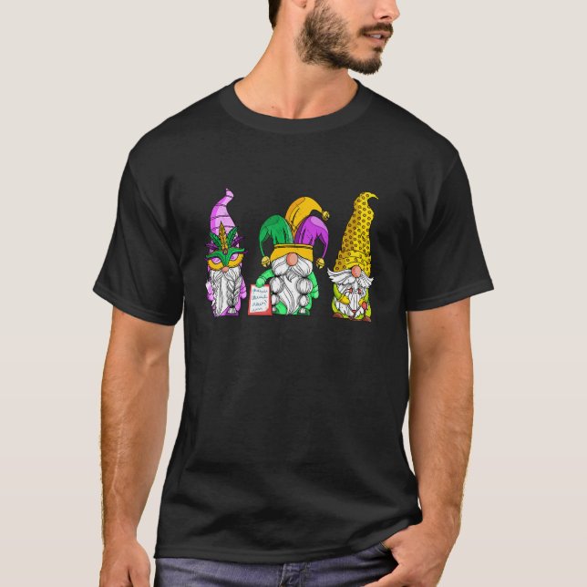 Camiseta Mardi Gras Gnomes sosteniendo la máscara amor Mard (Anverso)