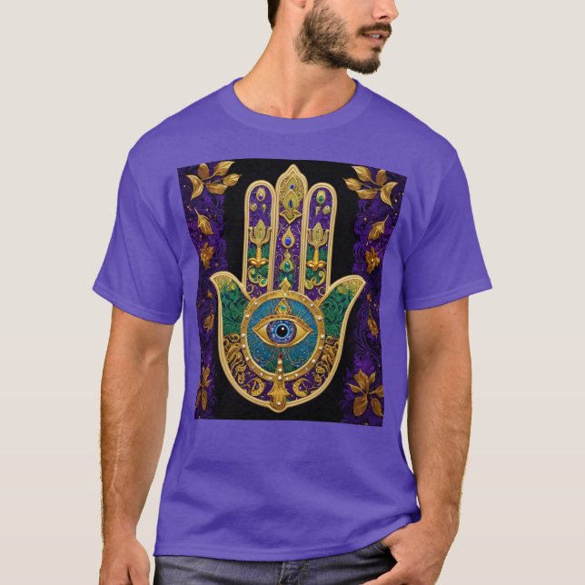 Camiseta Mardi Gras Gold Purple Green Hamsas Art (Anverso)