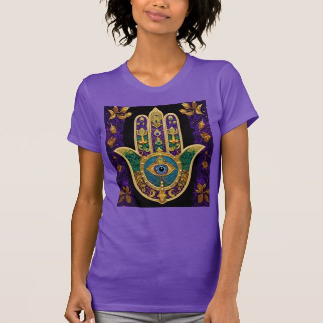 Camiseta Mardi Gras Gold Purple Green Hamsas Art (Anverso)