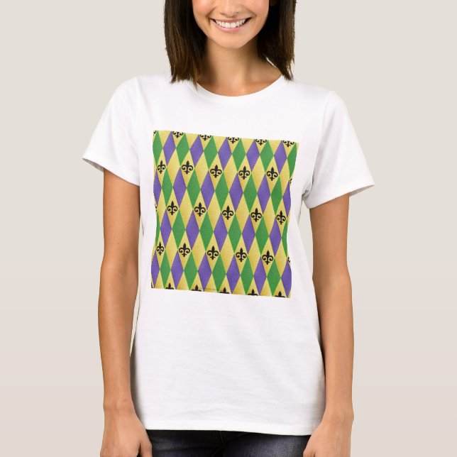 Camiseta Mardi Gras Harlequin Fleur De Lis (Anverso)