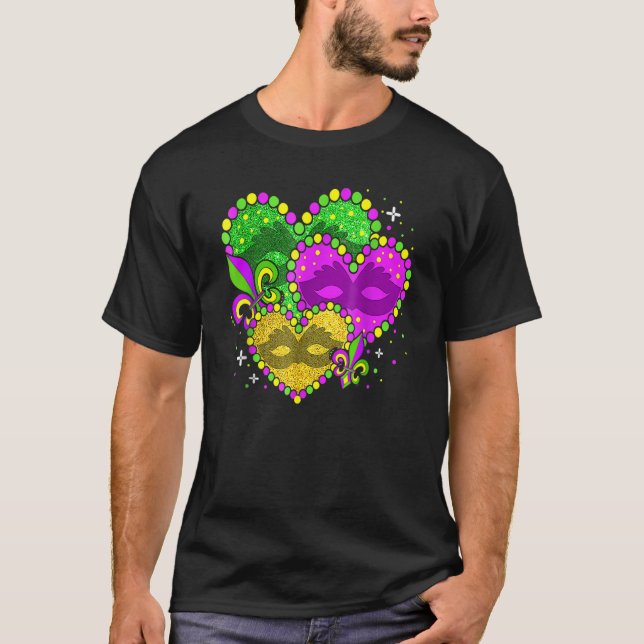 Camiseta Mardi Gras Heart Fleur De Lys Jester Hat Carnival  (Anverso)