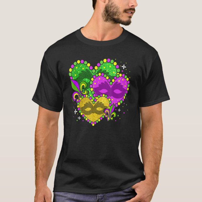 Camiseta Mardi Gras Heart Fleur-de-lys Symbol Mardi Gras (Anverso)