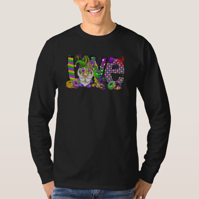 Camiseta Mardi Gras Heart Gnome Print Fleur de lis Symbol (Anverso)