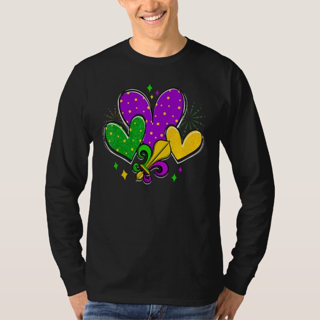 Camiseta Mardi Gras Hearts Love Mardi Gras Fleur De Lys Fes (Anverso)