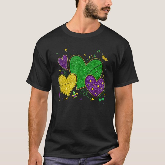 Camiseta Mardi Gras Hearts Love Mardi Gras Women Men Costum (Anverso)