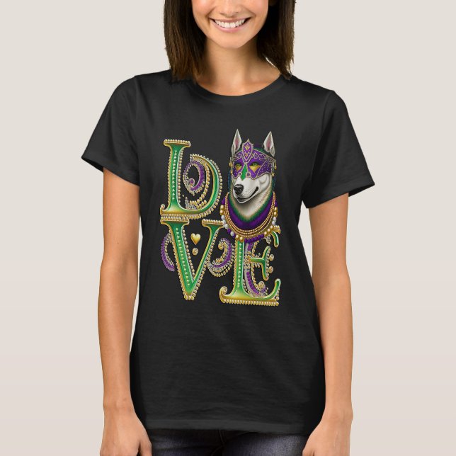 Camiseta Mardi Gras Husky Word LOVE Masquerade (Anverso)