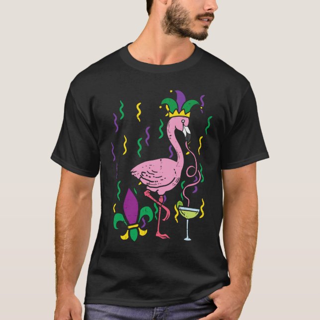 Camiseta Mardi Gras Jester Flamingo  Carnival Bird Men Wome (Anverso)