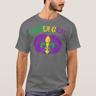 Camiseta Mardi Gras Jester Gorra Purple Lips Funny Mardi Gr