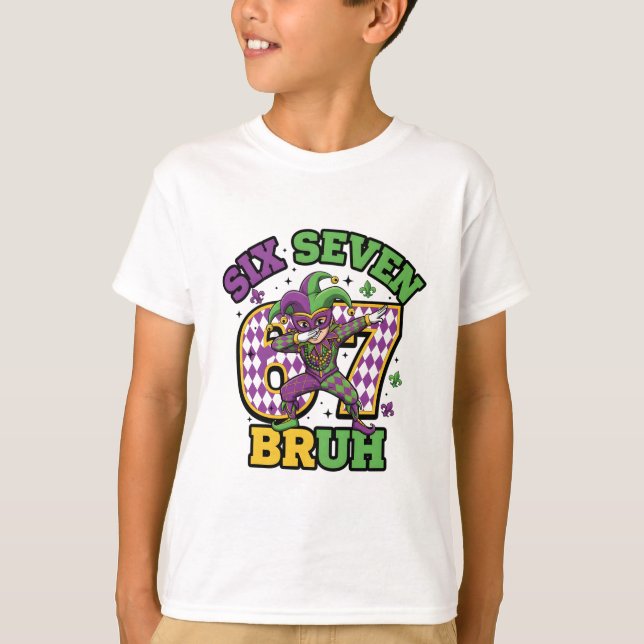 Camiseta Mardi Gras Kids Dabbing Jester Six Seven Bruh (Anverso)