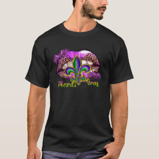 Camiseta Mardi Gras Leopard Lips Fleur New Orleans Carnival