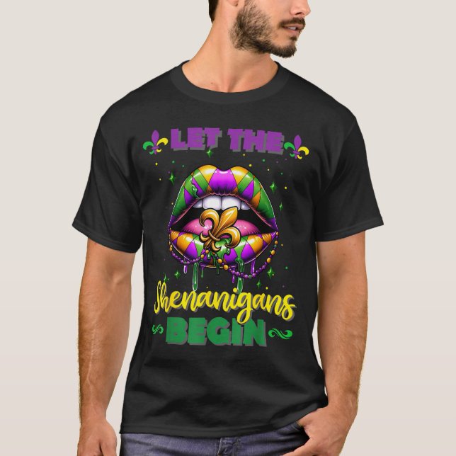 Camiseta Mardi Gras Let The Shenanigans Begin Lips Kids Men (Anverso)