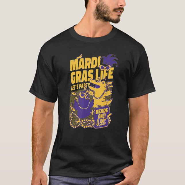 Camiseta Mardi Gras Life Let's Party Gator Beads Carnival C (Anverso)
