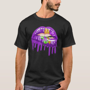 Camiseta Mardi Gras Lips Fleur-De-Lis Louisiana Fat Martes