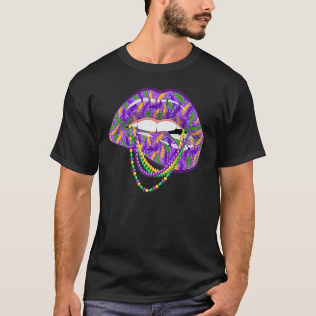Camiseta Mardi Gras Lips Fleur De Lys Fat Tuesday Parade (Anverso)
