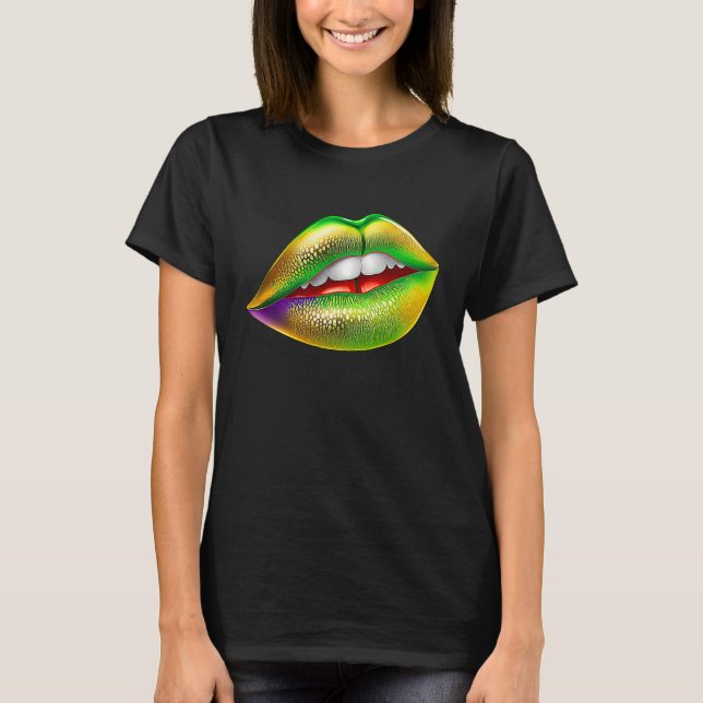 Camiseta Mardi Gras Lips Green Purple & Gold  1 (Anverso)