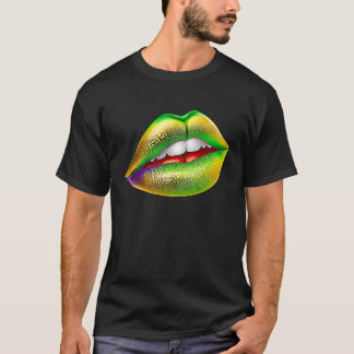 Camiseta Mardi Gras Lips Green Purple & Gold 1