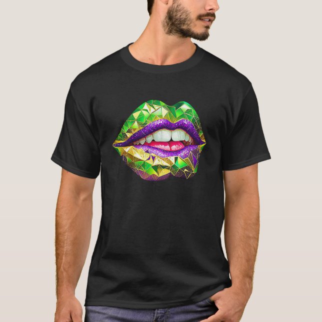 Camiseta Mardi Gras Lips Green Purple & Gold  2 (Anverso)